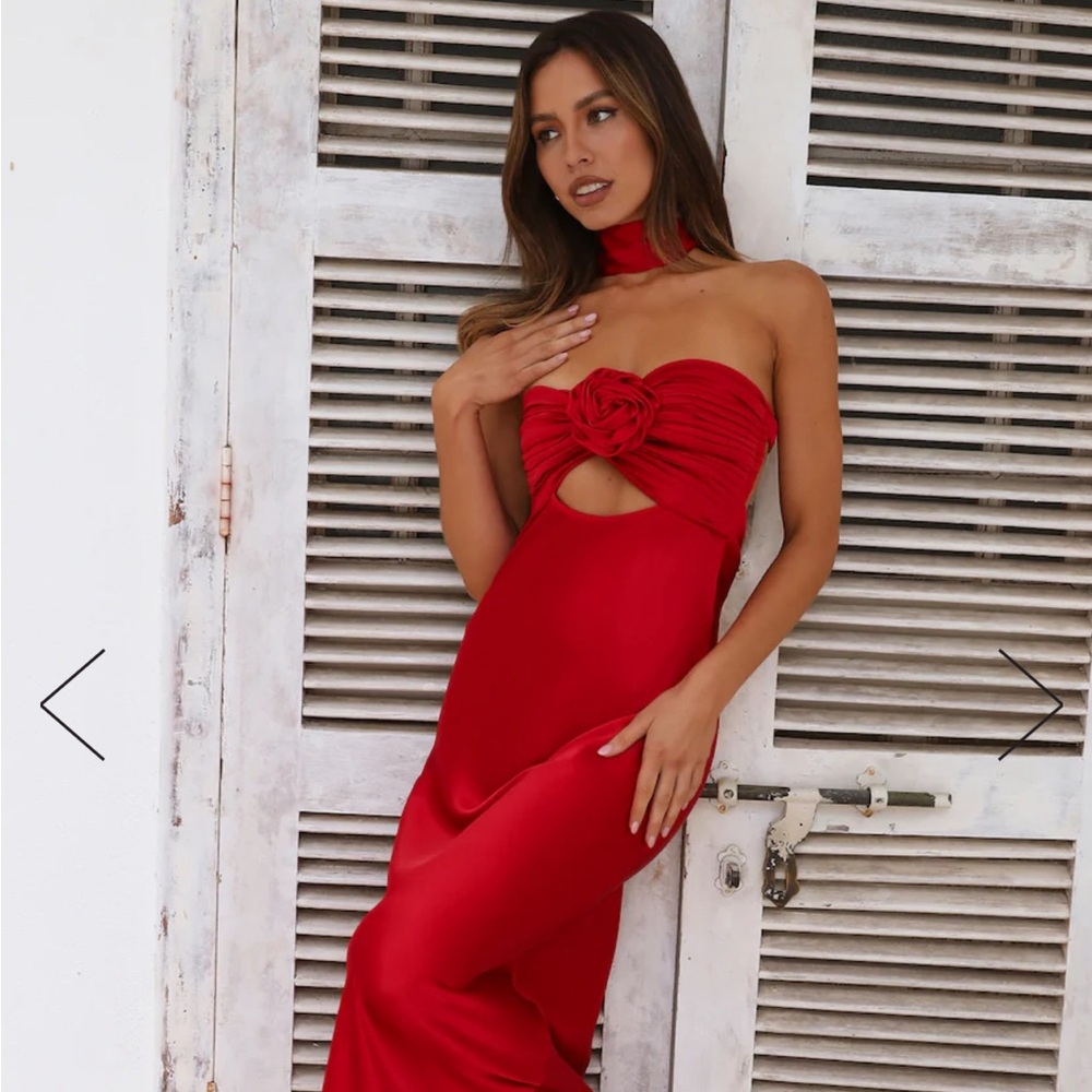 TREND LOVER SATIN MAXI DRESS RED - Hello Molly